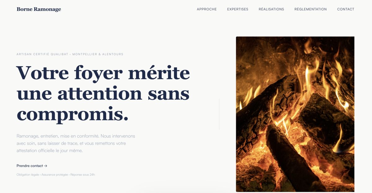 Borne Ramonage — Site vitrine réalisé par Sora Agence pour un ramoneur à Montpellier